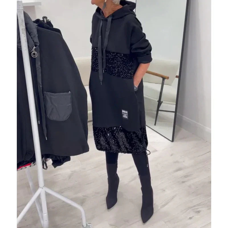 Paviyana - Moderne Hoodie Jurk met Pailletten