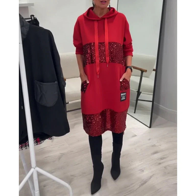 Paviyana - Moderne Hoodie Jurk met Pailletten