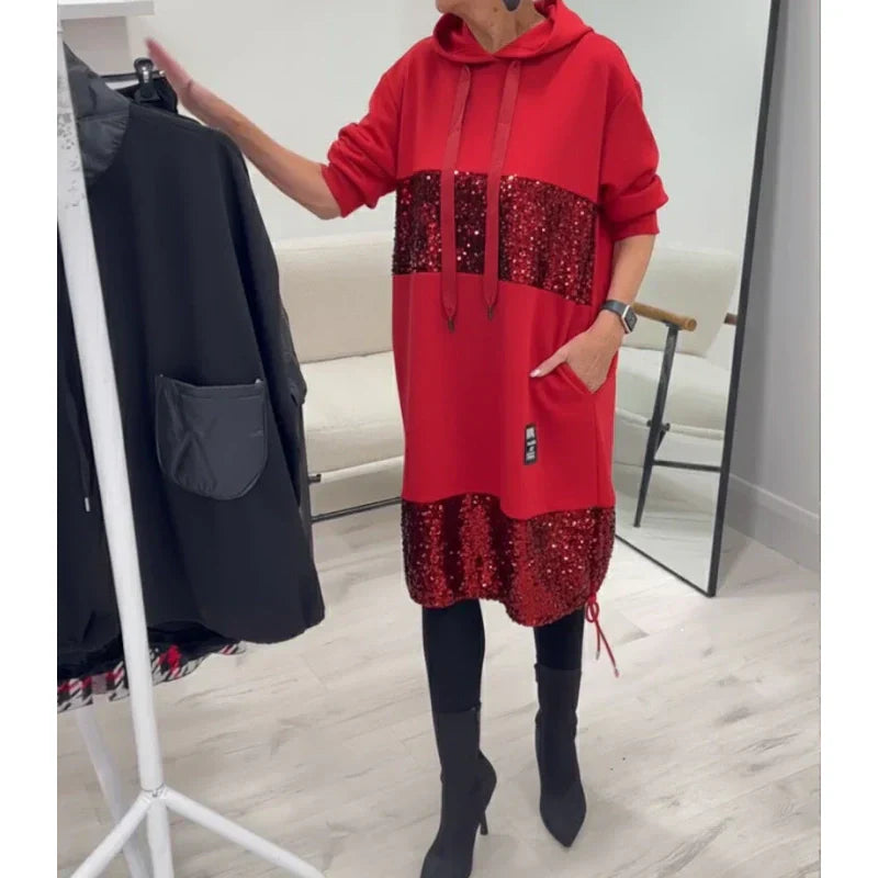 Paviyana - Moderne Hoodie Jurk met Pailletten