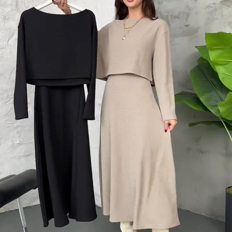 Kalissavine - Gebreide Twee-delige Set voor Dames – Midi Jurk & Elegante Korte Top