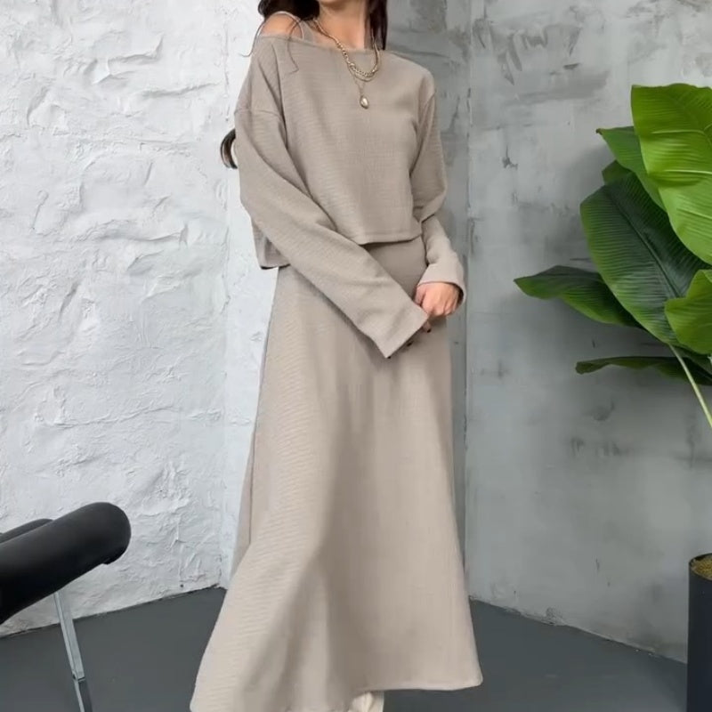 Kalissavine - Gebreide Twee-delige Set voor Dames – Midi Jurk & Elegante Korte Top