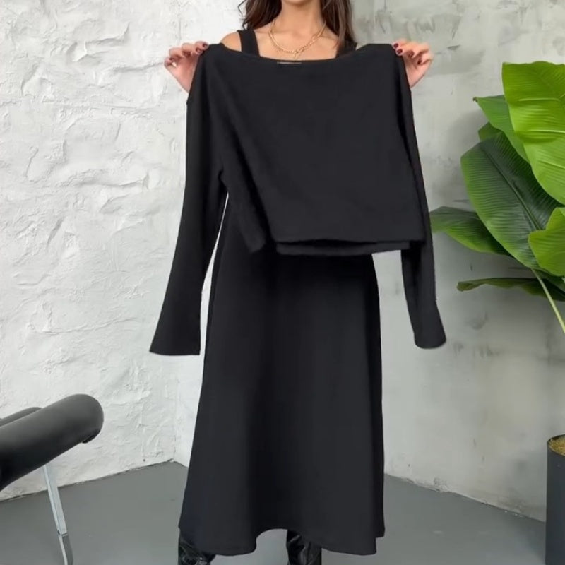 Kalissavine - Gebreide Twee-delige Set voor Dames – Midi Jurk & Elegante Korte Top