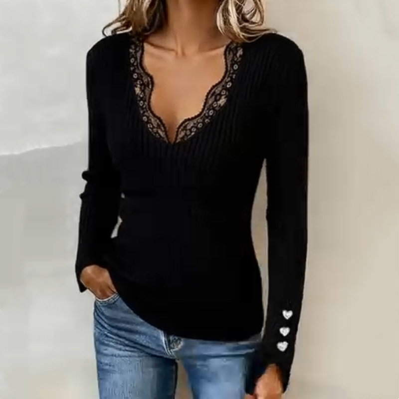 Faylina - Chic Geribbelde Top met Kant