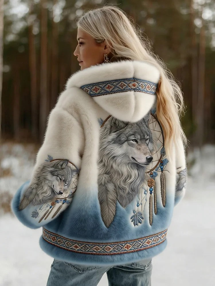 Dahlina - Dames Hoodie Jas met Wolfprint