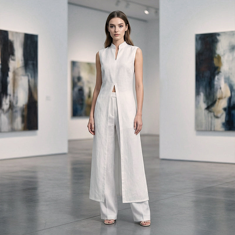 Tylyxa - Dames tweedelig katoen ensemble met elegante split voor de zomer