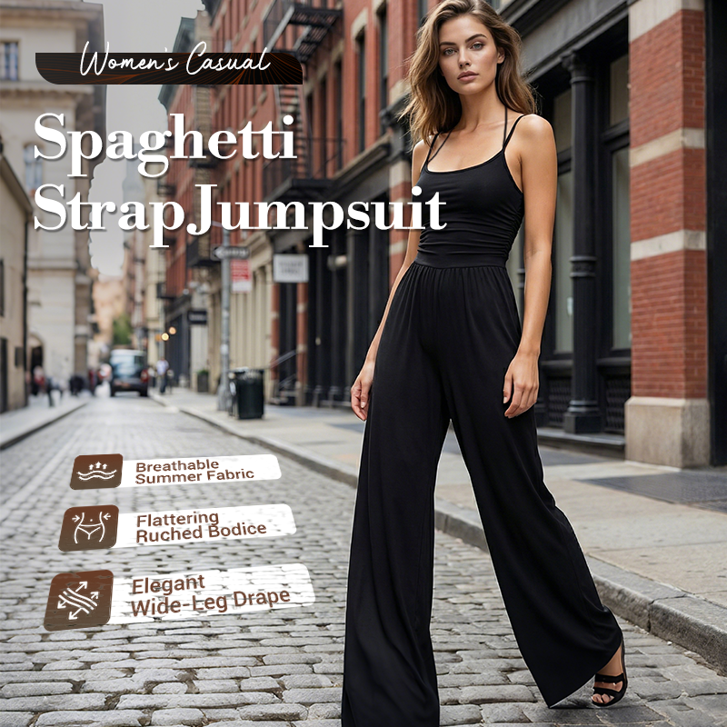 Jovixia - Dames jumpsuit met fijne bandjes luchtig wijde benen zomer