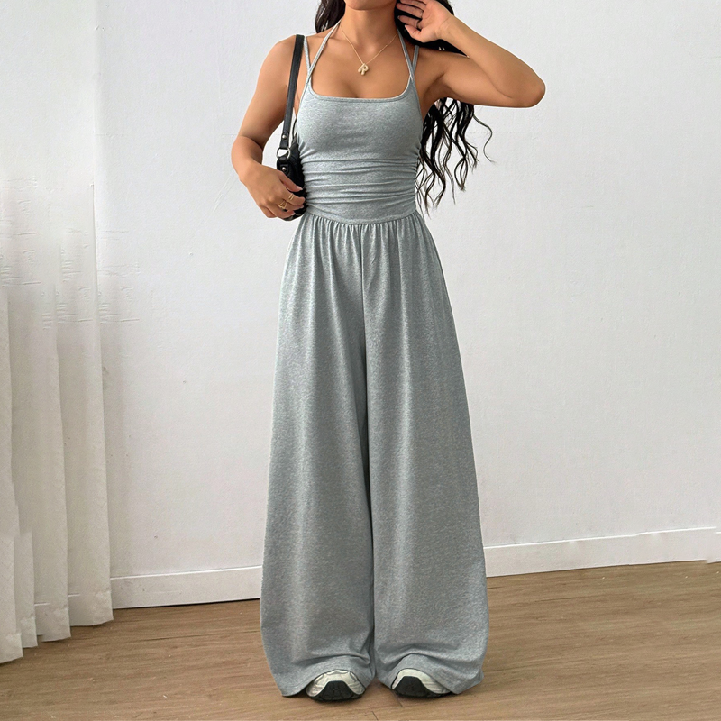 Jovixia - Dames jumpsuit met fijne bandjes luchtig wijde benen zomer