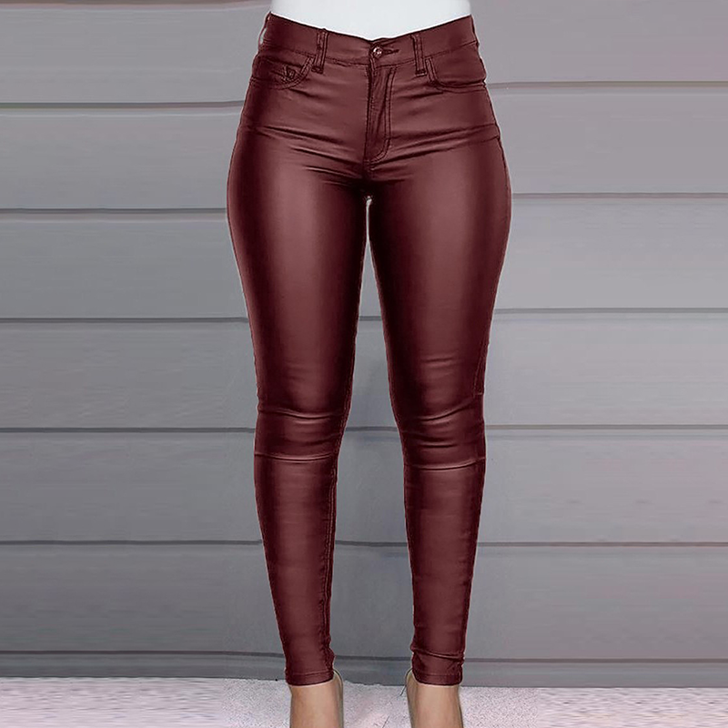 Bérénice - Dames skinny broek met hoge taille in PU