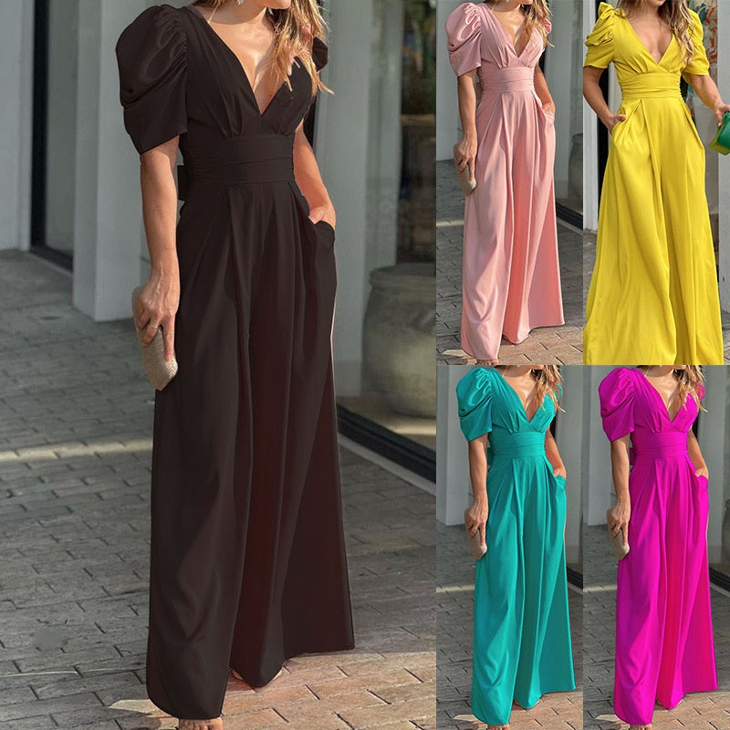 Rosenya - Elegante dames jumpsuit met V-hals en palazzo broek