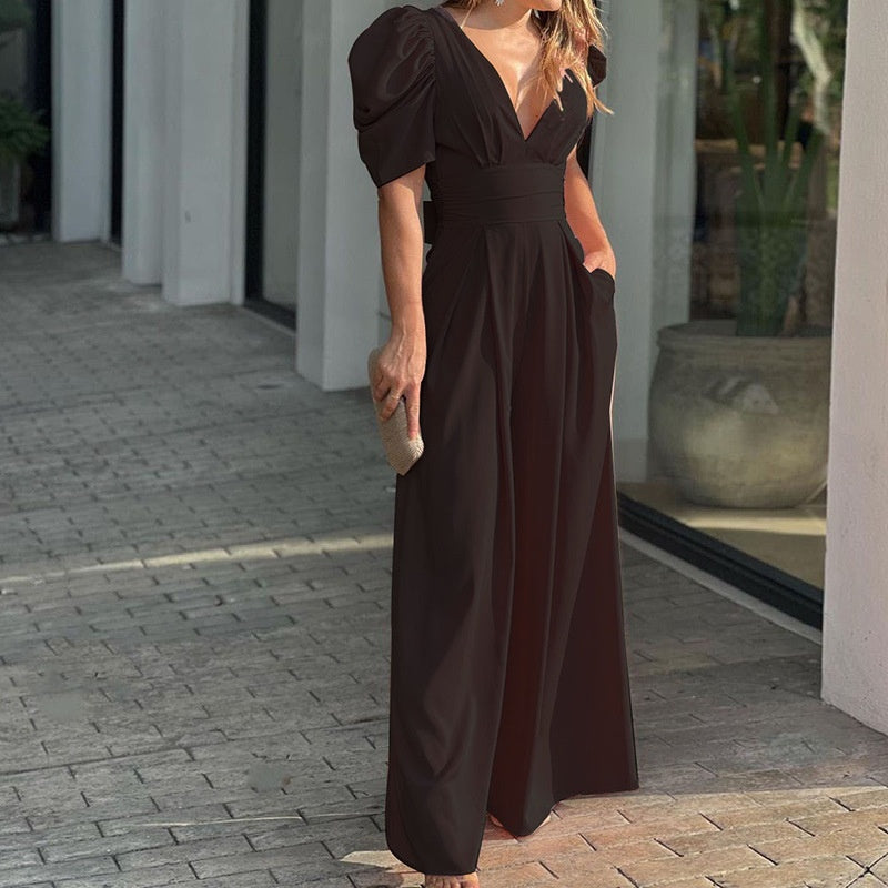Rosenya - Elegante dames jumpsuit met V-hals en palazzo broek