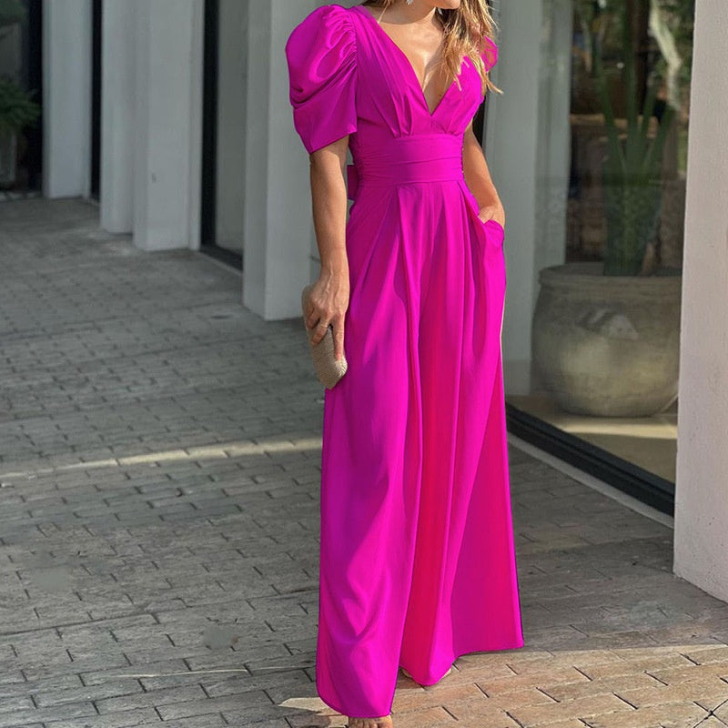 Rosenya - Elegante dames jumpsuit met V-hals en palazzo broek