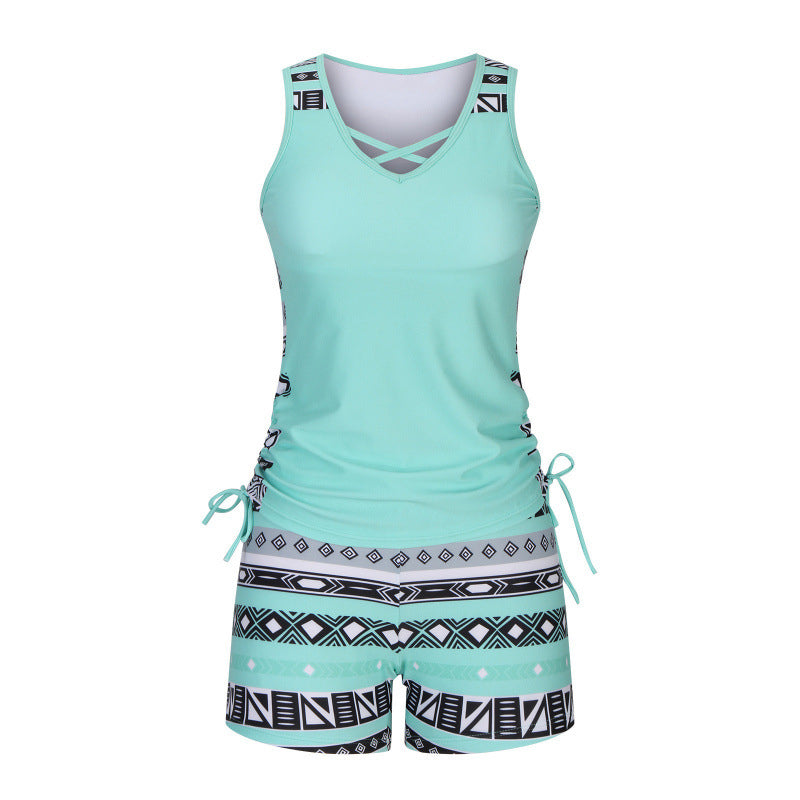Tovienne - Tankini voor dames twee stukken V-hals korte geometrische print