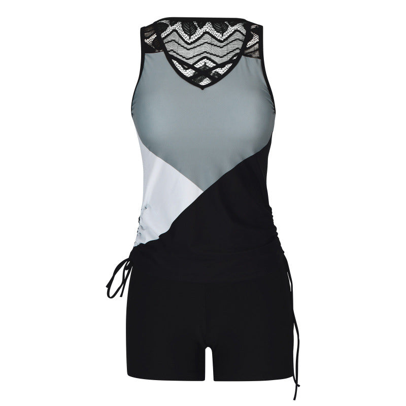 Tovienne - Tankini voor dames twee stukken V-hals korte geometrische print