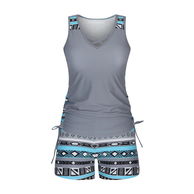 Tovienne - Tankini voor dames twee stukken V-hals korte geometrische print