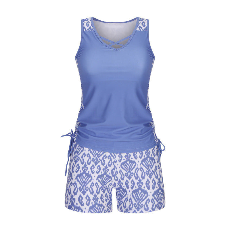 Tovienne - Tankini voor dames twee stukken V-hals korte geometrische print