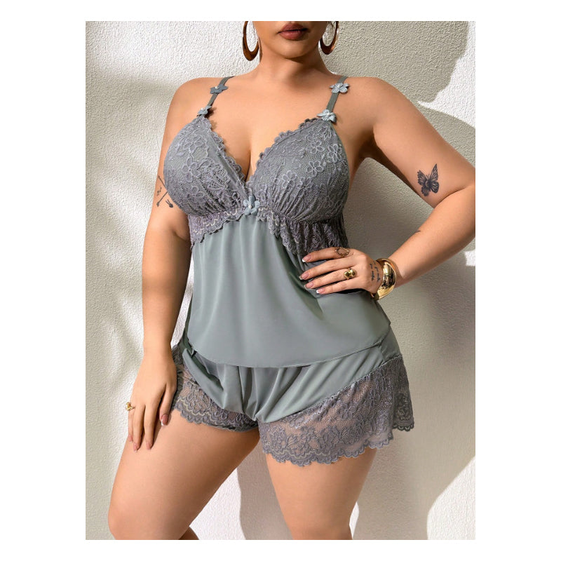 Kirexa - Dames pyjama set met kanten top met spaghettibandjes en elegante luchtige short