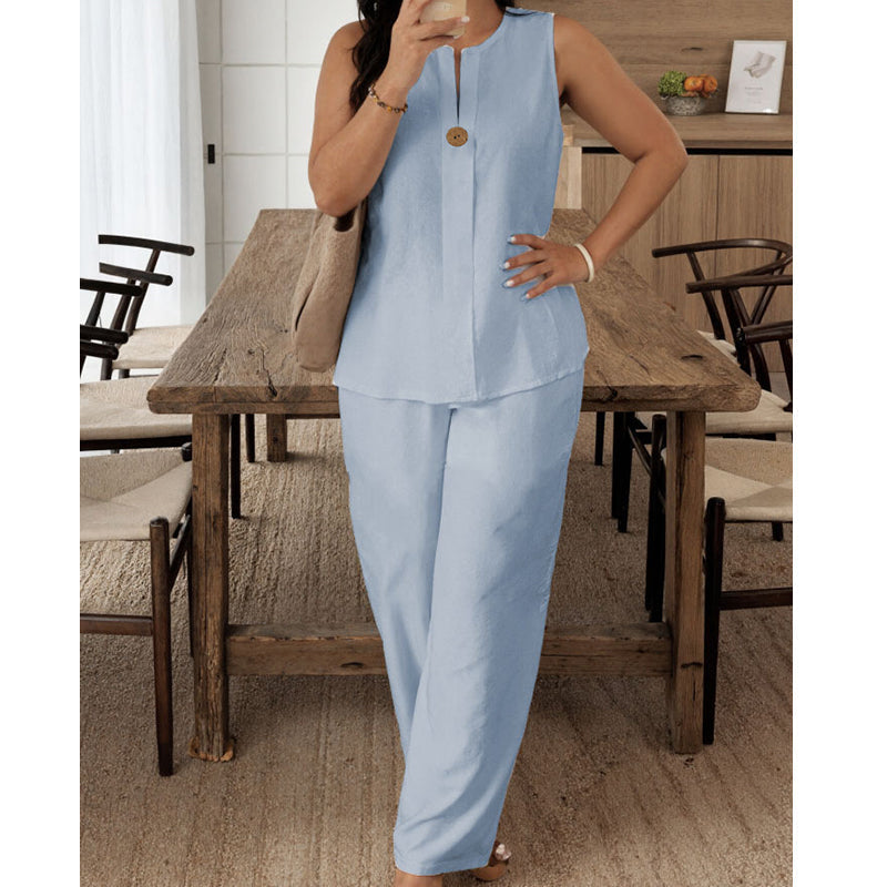 Jorevynna - Elegante en vloeiende mouwloze dames broekset