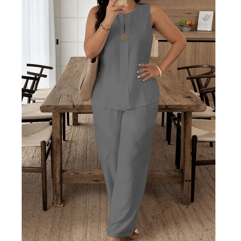Jorevynna - Elegante en vloeiende mouwloze dames broekset