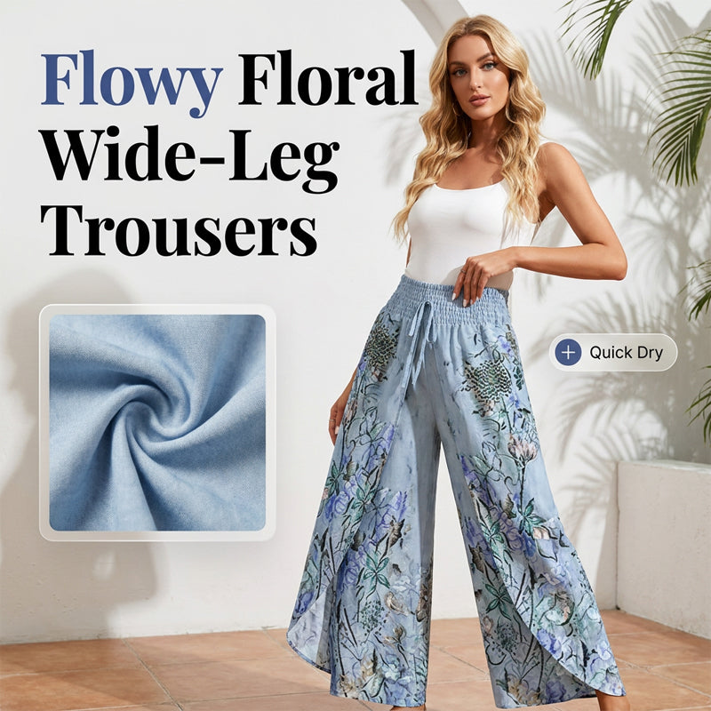 Keloria - Vrouwelijke luchtige broek met bloemenprint en wijde benen