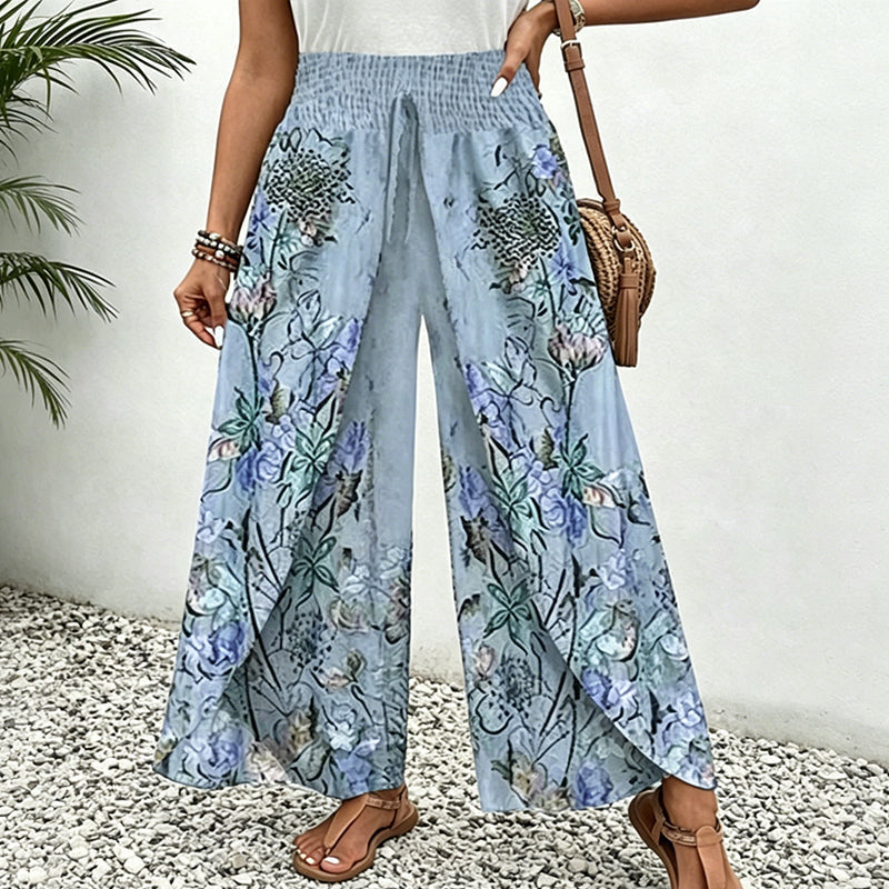 Keloria - Vrouwelijke luchtige broek met bloemenprint en wijde benen