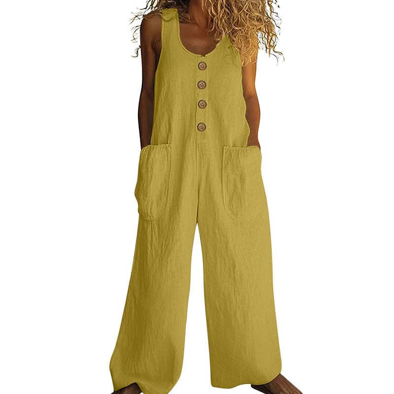 Beloria - Dames jumpsuit zonder mouwen met wijde benen en zakken