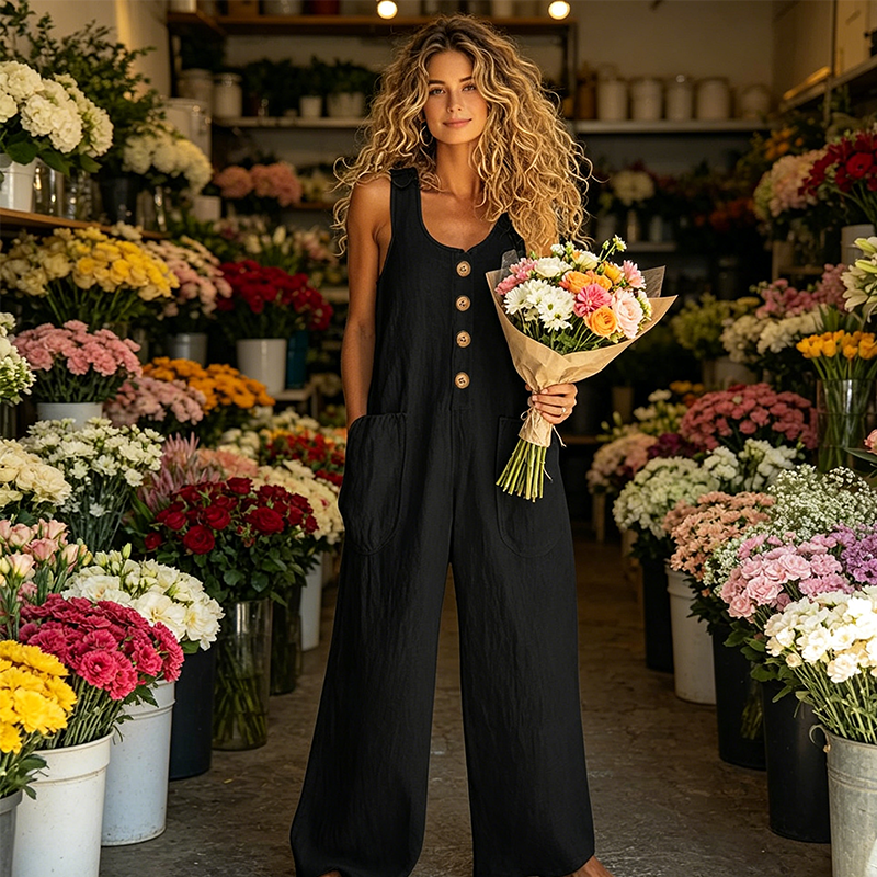 Beloria - Dames jumpsuit zonder mouwen met wijde benen en zakken