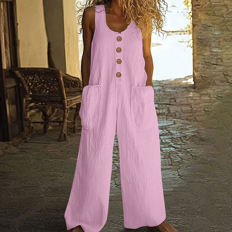 Beloria - Dames jumpsuit zonder mouwen met wijde benen en zakken