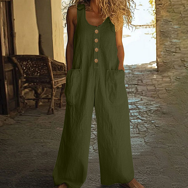 Beloria - Dames jumpsuit zonder mouwen met wijde benen en zakken