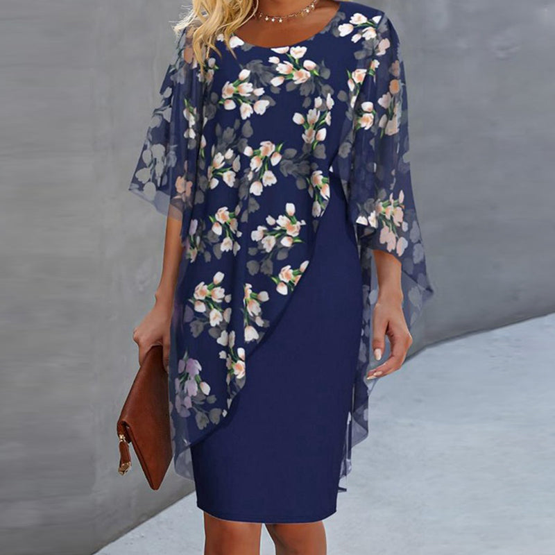 Nirevessa - Damesensemble met bloemenoverlaag in chiffon