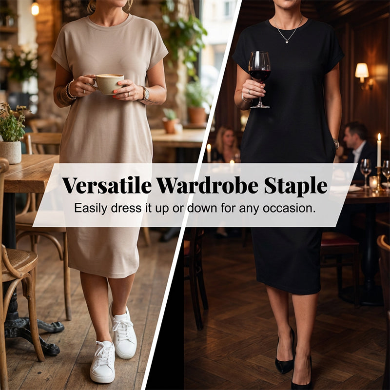 Tyverissa - Dames midi t-shirt jurk met zijzakken