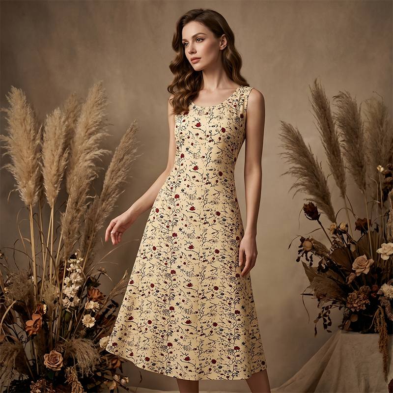 Karielle - Lange jurk voor vrouwen met bloemenprint, zonder mouwen en met zakken