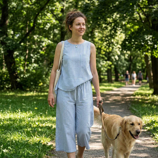 Iloria - Gestreept damesensemble van viscose met capri broek