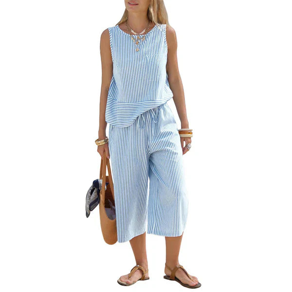 Iloria - Gestreept damesensemble van viscose met capri broek