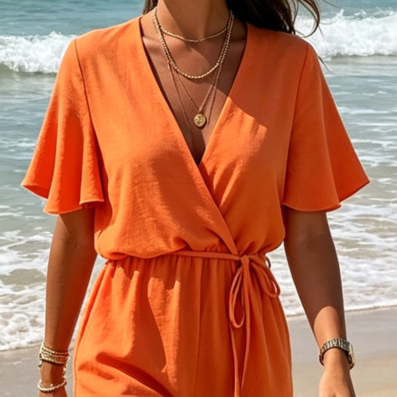 Giselia - Dames jumpsuit met V-hals, volantjes en verstelbare taille