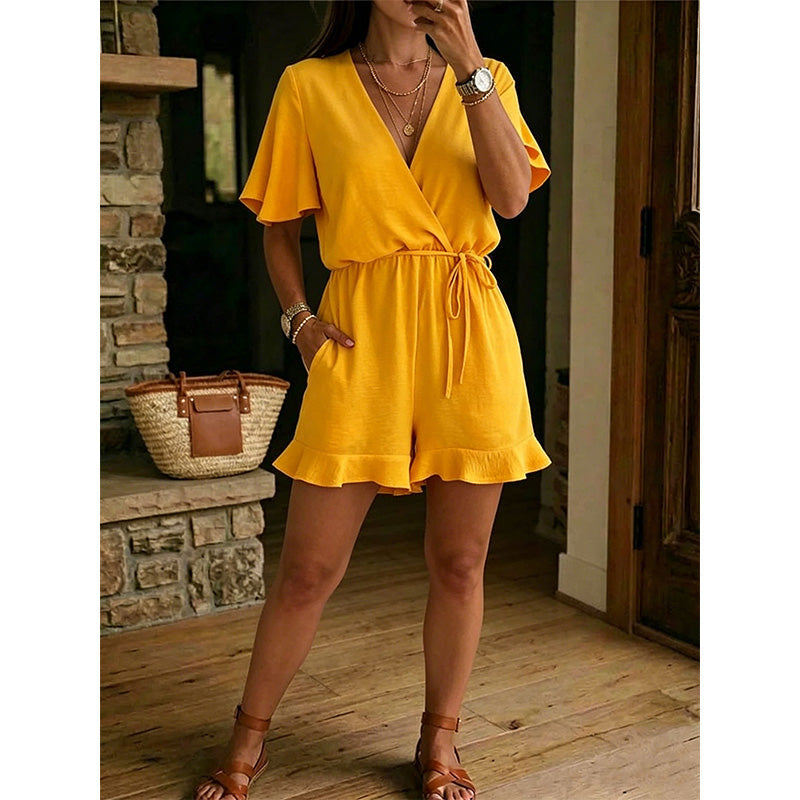 Giselia - Dames jumpsuit met V-hals, volantjes en verstelbare taille