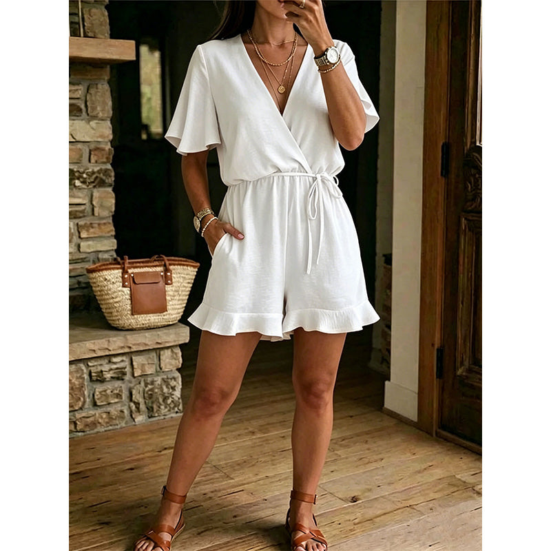 Giselia - Dames jumpsuit met V-hals, volantjes en verstelbare taille
