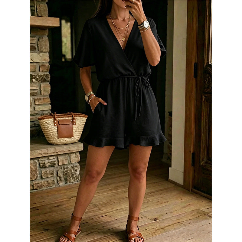 Giselia - Dames jumpsuit met V-hals, volantjes en verstelbare taille