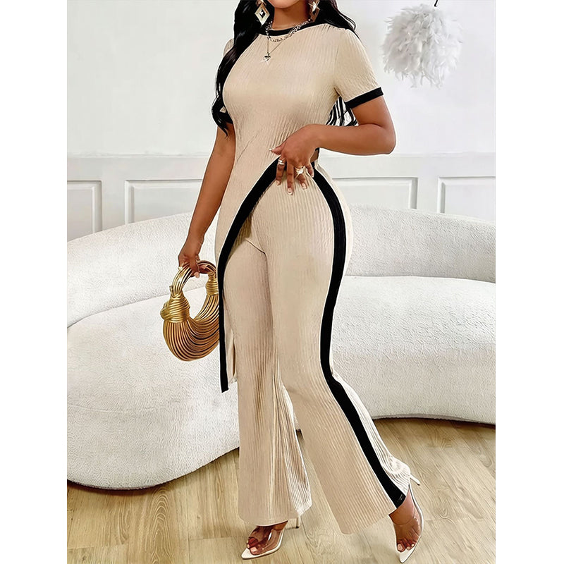 Torina - Asymmetrische damesoutfit met contrasterende flared broek