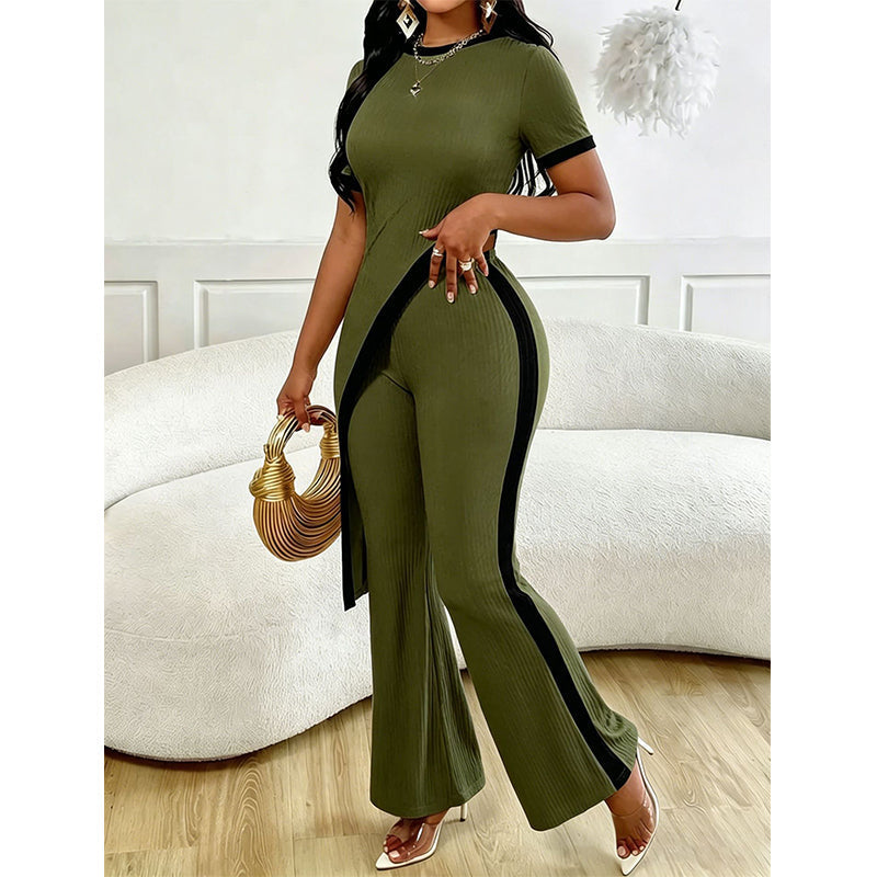 Torina - Asymmetrische damesoutfit met contrasterende flared broek