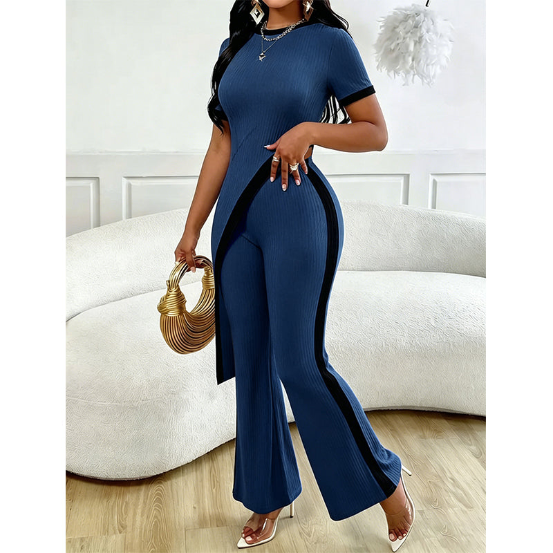 Torina - Asymmetrische damesoutfit met contrasterende flared broek