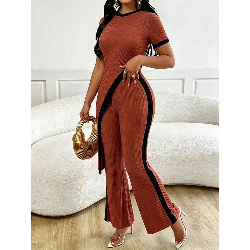 Torina - Asymmetrische damesoutfit met contrasterende flared broek