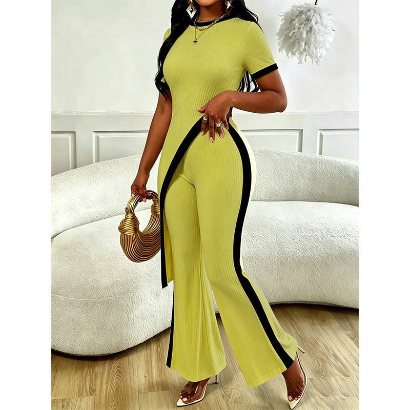 Torina - Asymmetrische damesoutfit met contrasterende flared broek