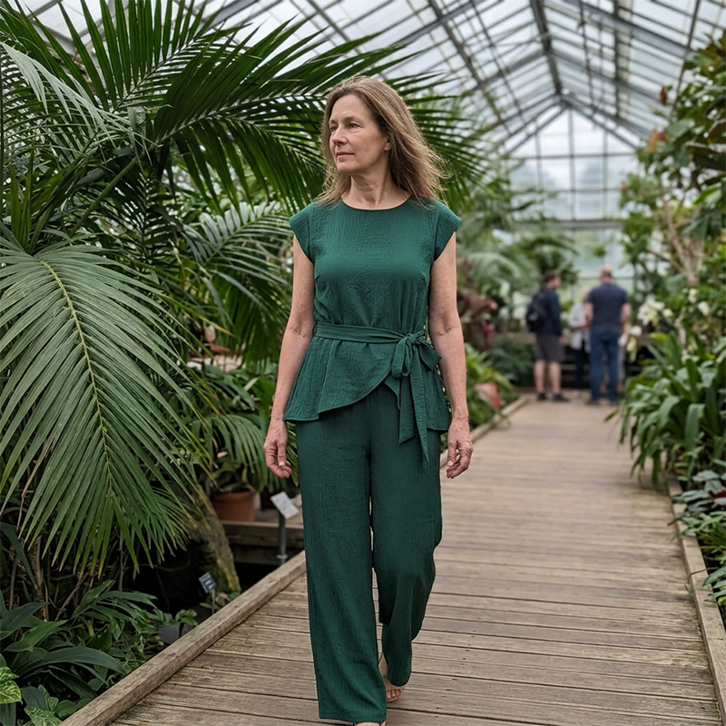 Bevoria - Chique damesoutfit met ceintuur en wijde broek