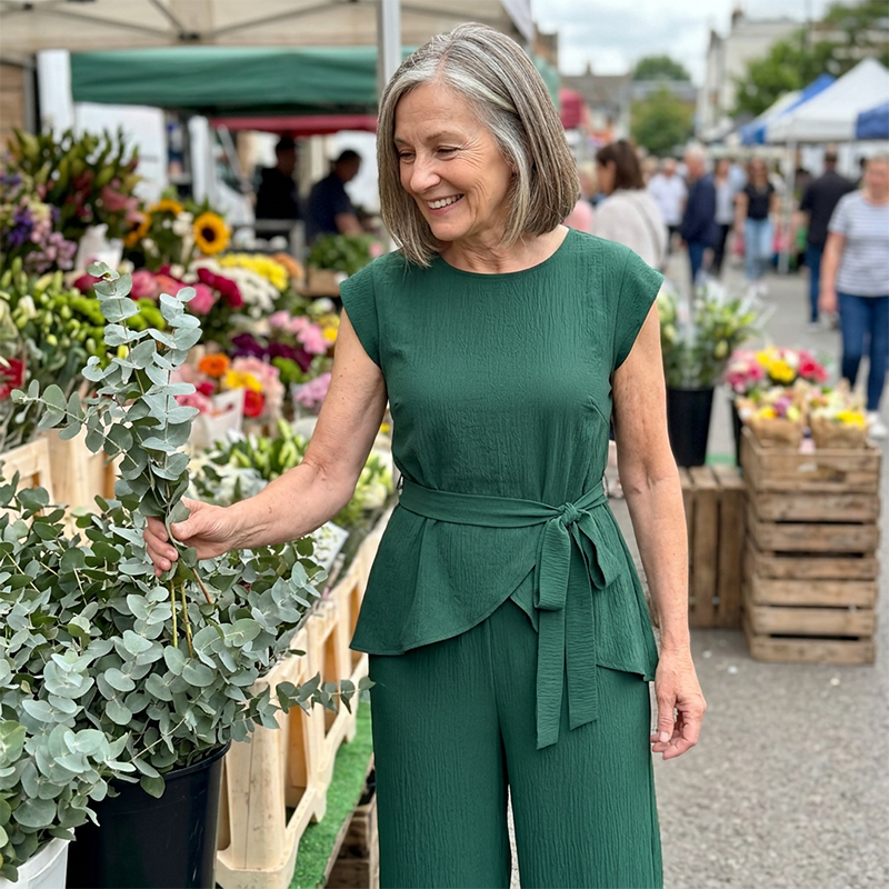 Bevoria - Chique damesoutfit met ceintuur en wijde broek