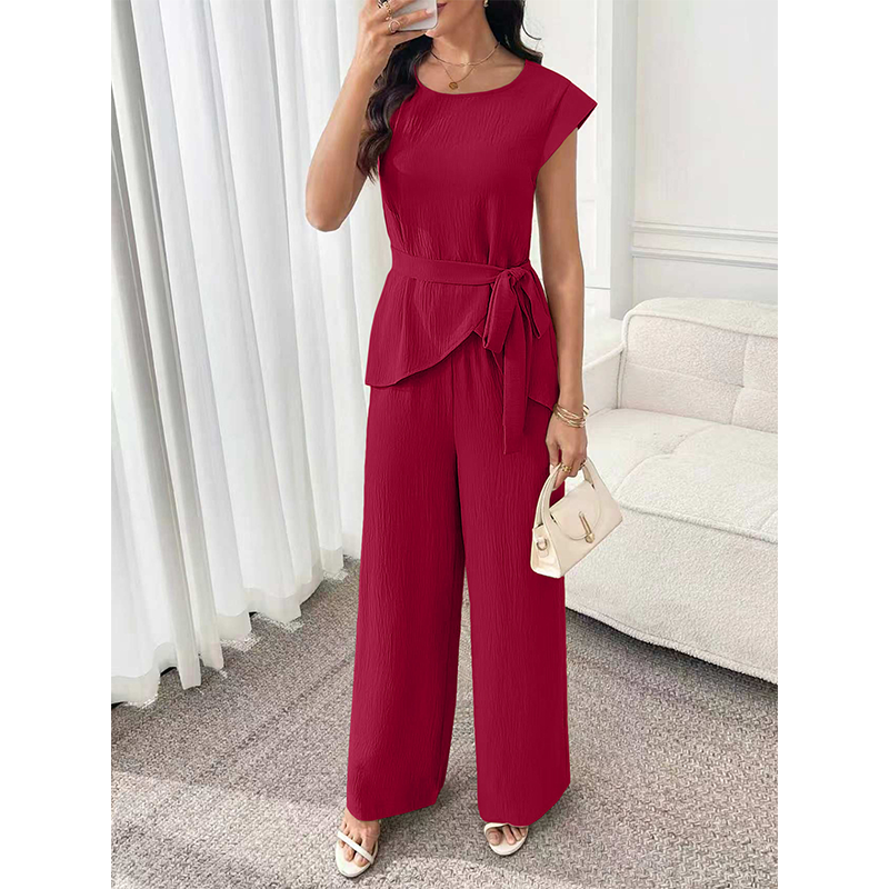 Bevoria - Chique damesoutfit met ceintuur en wijde broek