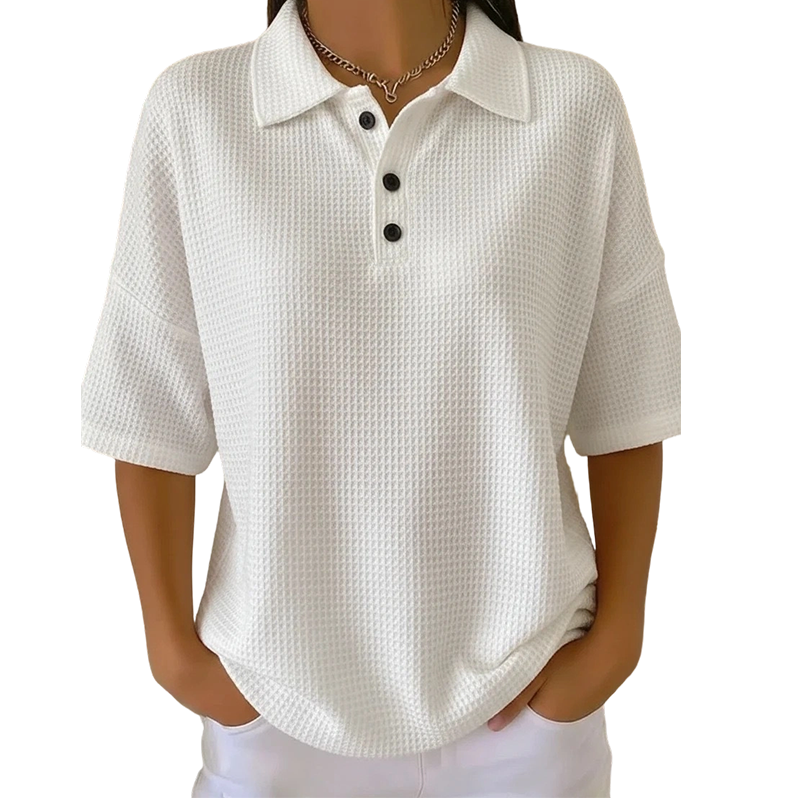 Orelina - Dames polo met textuur en knoopkraag, casual fit