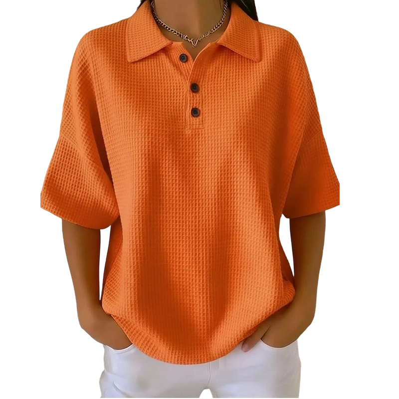 Orelina - Dames polo met textuur en knoopkraag, casual fit