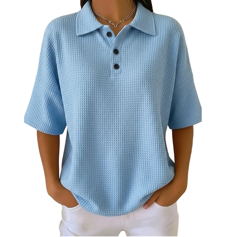 Orelina - Dames polo met textuur en knoopkraag, casual fit