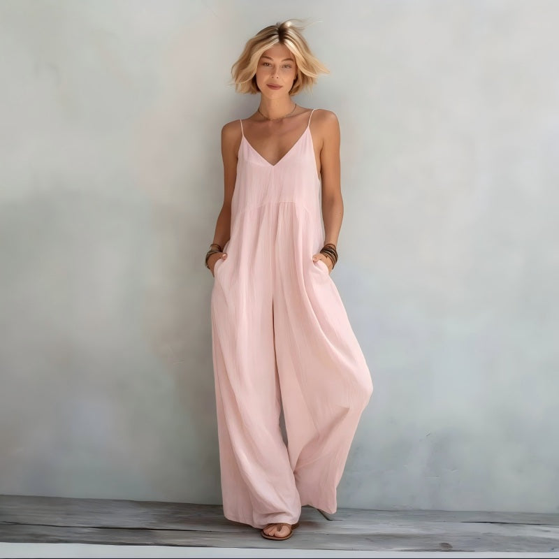 Dalena - Dames jumpsuit met fijne bandjes en wijde benen