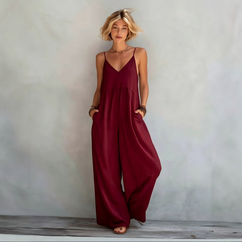 Dalena - Dames jumpsuit met fijne bandjes en wijde benen